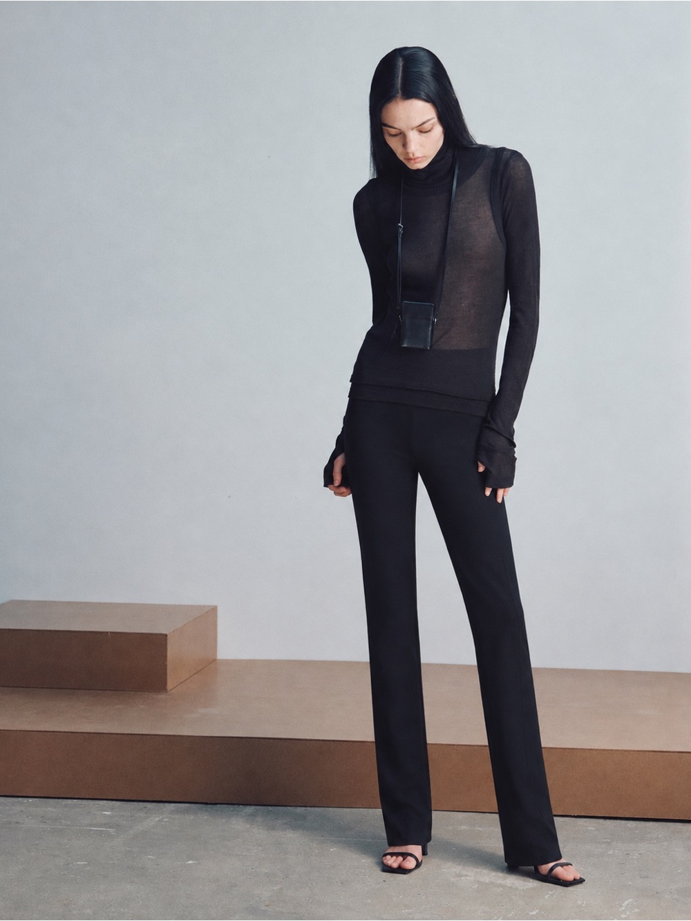 Helmut Lang Black Stretch Pull-On Straight Leg Pants Minimalist LARGE